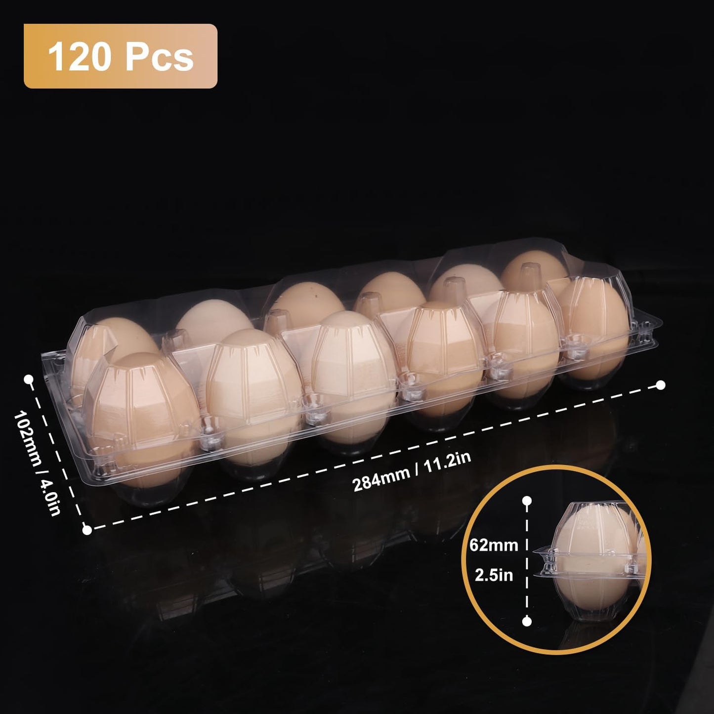 120 Pack Bulk Egg Cartons, Clear Plastic Chicken Egg Holders, Egg Tray Carton Holder for Home & Kitchen, Farm & Market Use, An Eco-Friendly Egg Storage Solution, 12 Grids