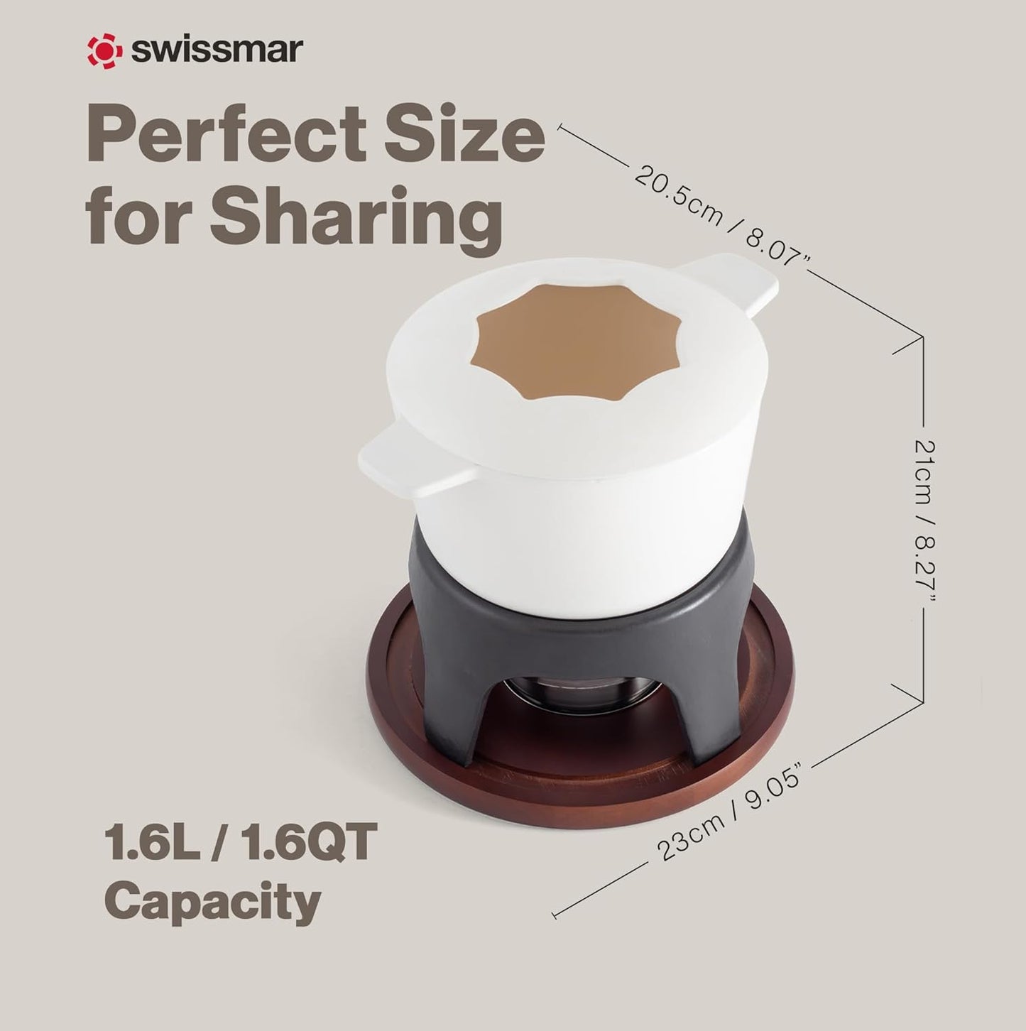 Swissmar Sierra Cast Iron Fondue Set, 1.6 Quart / 1.6 Liter – Perfect for Meat, Cheese, & Chocolate Fondues – Ideal for Family Bonding & Hosting Gifts - 12-Pieces, Matte White