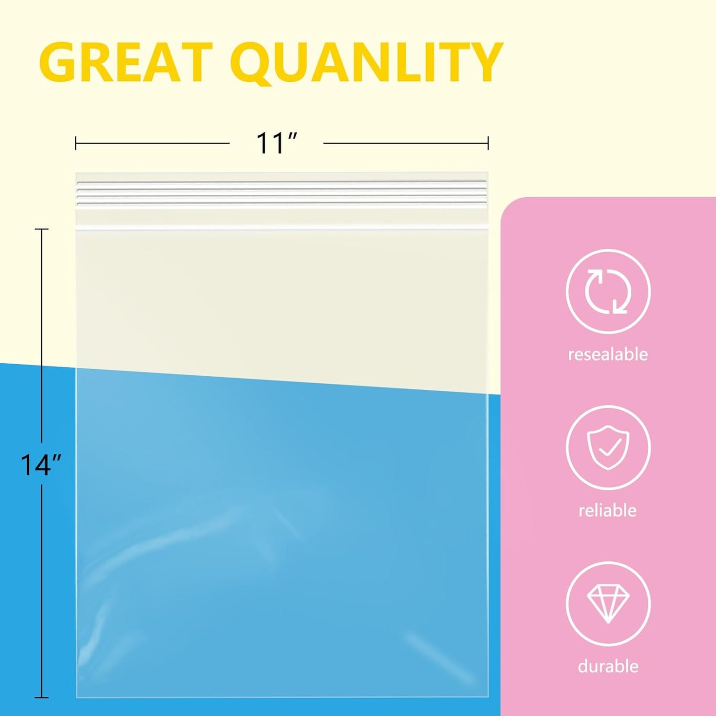 iMailer - 100 Pcs- 11" x 14" Reclosable Plastic Zip Poly Bags- Clear Zip Bag for Prints, Photos, Documents, Clothing, T-Shirt