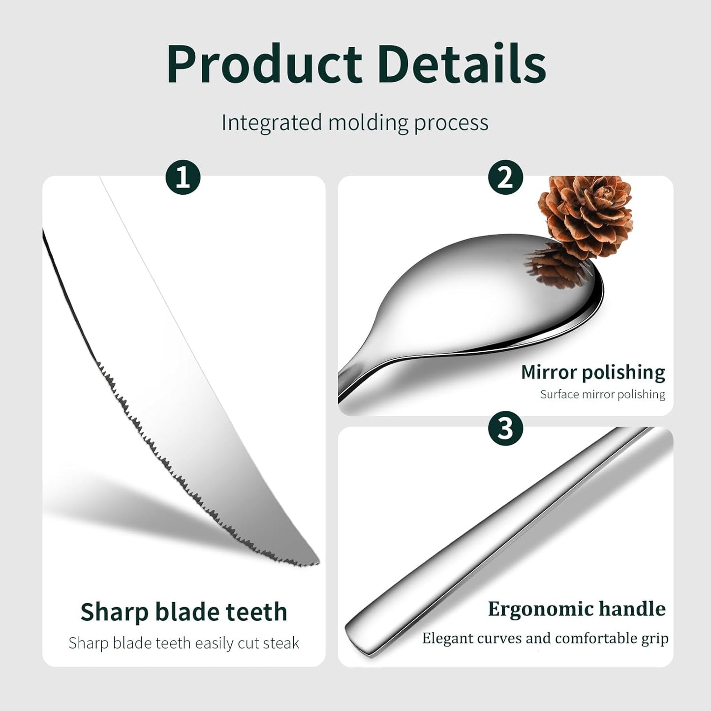 Silverware Set with Steak Knives,20-Piece Heavy Duty Flatware Cutlery Set for 4,Food-Grade Stainless Steel Tableware Eating utensils Sets,Mirror Finished Knives Forks and Spoons Set for Home