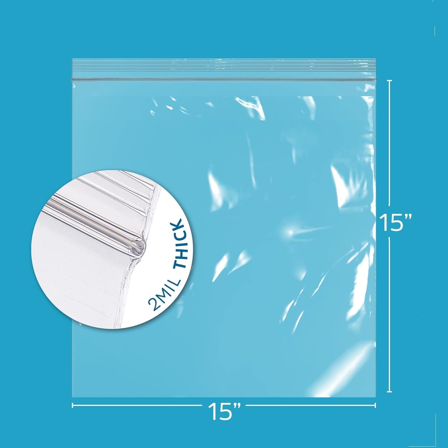 GPI - 15" x 15", Case of 1000, Clear Plastic Reclosable Zip bags, Large, Bulk 2 mil Thick Strong & Durable Poly Baggies With Resealable Zip Top Lock For Travel, Storage, Packaging & Shipping.