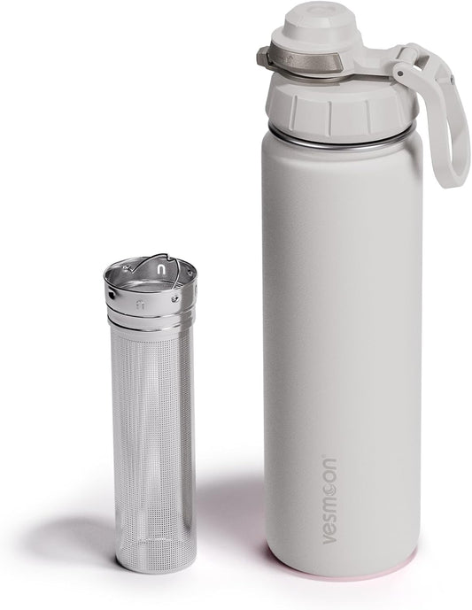 Vessence Tea Infuser Bottle - 24 Oz Insulated Loose Leaf & Fruit Infuser Bottle | Leak Proof with FlowSip Lid