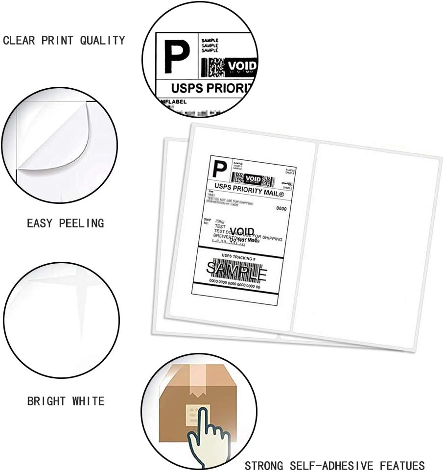 RyhamPaper Shipping Labels with Round Corner, 8.5 x 5.5 Inches Half Sheet Self Adhesive Shipping Address Labels for Laser and Inkjet Printer, 200 Labels