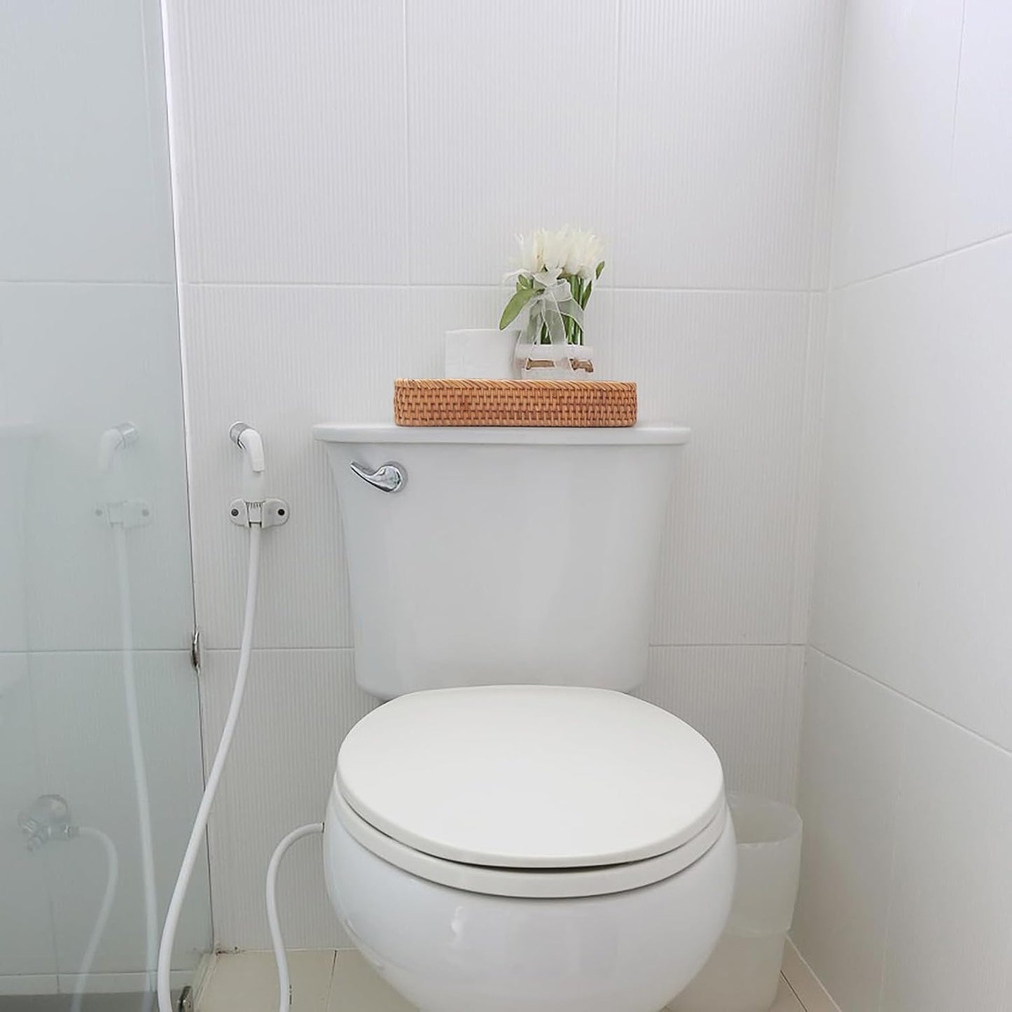 Rattan Bathroom Vanity Tray, Toilet Tank Tray, Toilet Basket Tank Topper, Bathroom Basket for Organizing and Decor (Natural, 10.2" x 4.9" x 1.6")