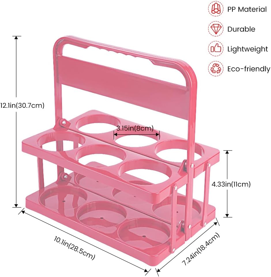 Reusable Drink Carrier with Handle for Doordash, Grubhub, Portable Cup/Coffee Holder Accessories for Delivery, Foldable Drinks Caddy with Tray, Car Durable Plastic Festive Bottle, Vacation Container