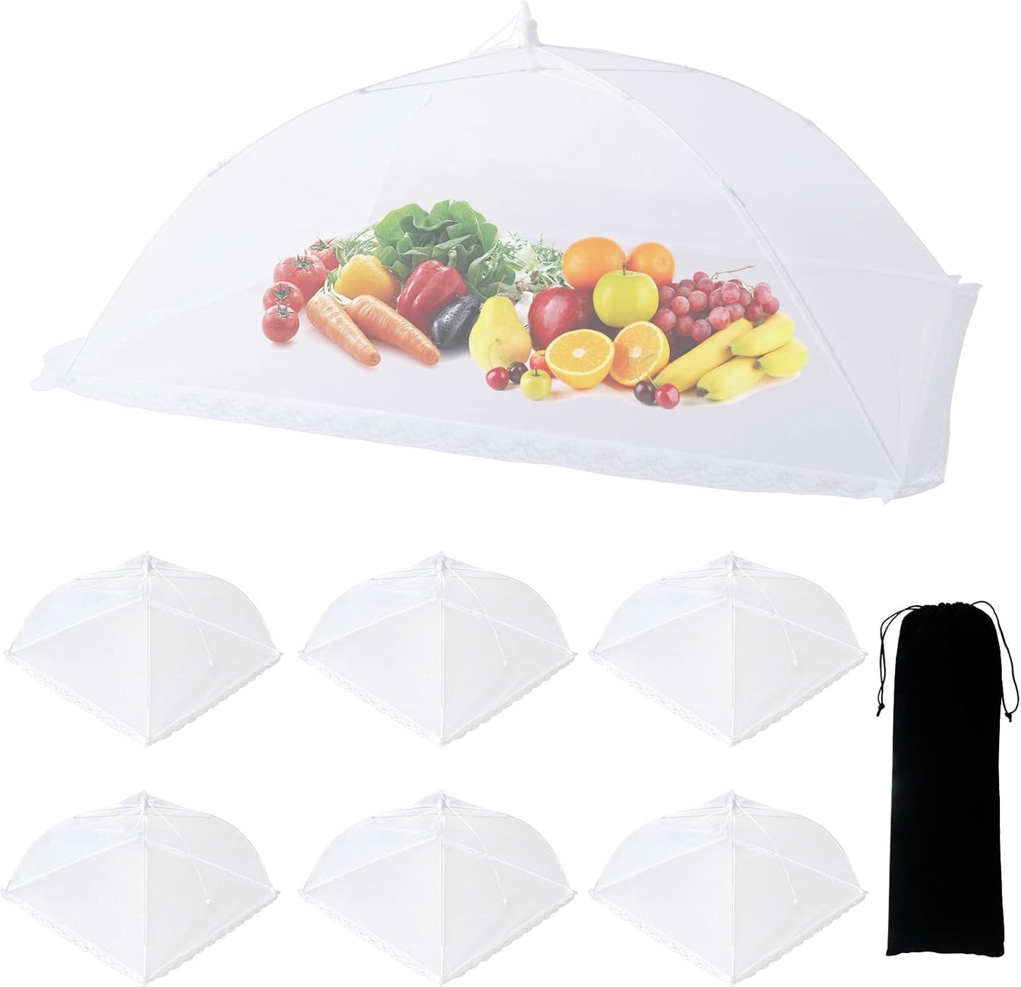 ZMCINER 7 Pack Food Covers for Outdoors Mesh Screen Include Food Tents 1 Extra Large (40"X 24") & 6 Standard (17"X 17") Collapsible and Reusable Mesh Covers for Outside, BBQ Party Supplies, Fruit