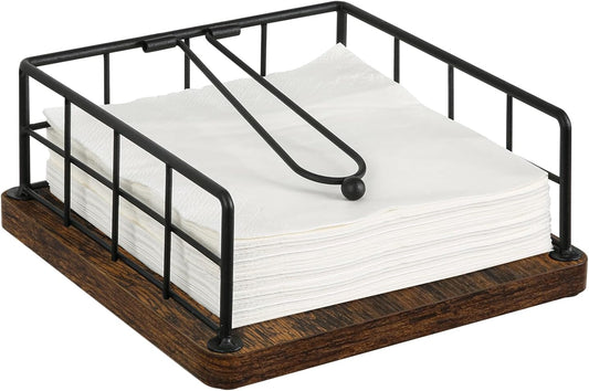 YINMIT Napkin Holder for Table, Farmhouse Napkin Holders with Weighted Arm, Wood Rustic Napkin Holders for Paper Napkins, Napkins Holder for Kitchen, Dining Table