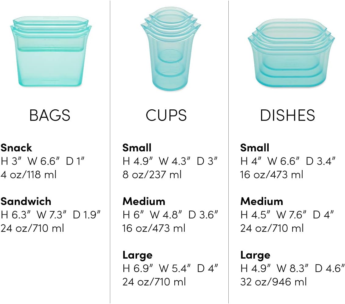Zip Top Reusable Food Storage Bags | Full Set of 8 [Lavender] | Silicone Meal Prep Container | Microwave, Dishwasher and Freezer Safe | Made in the USA
