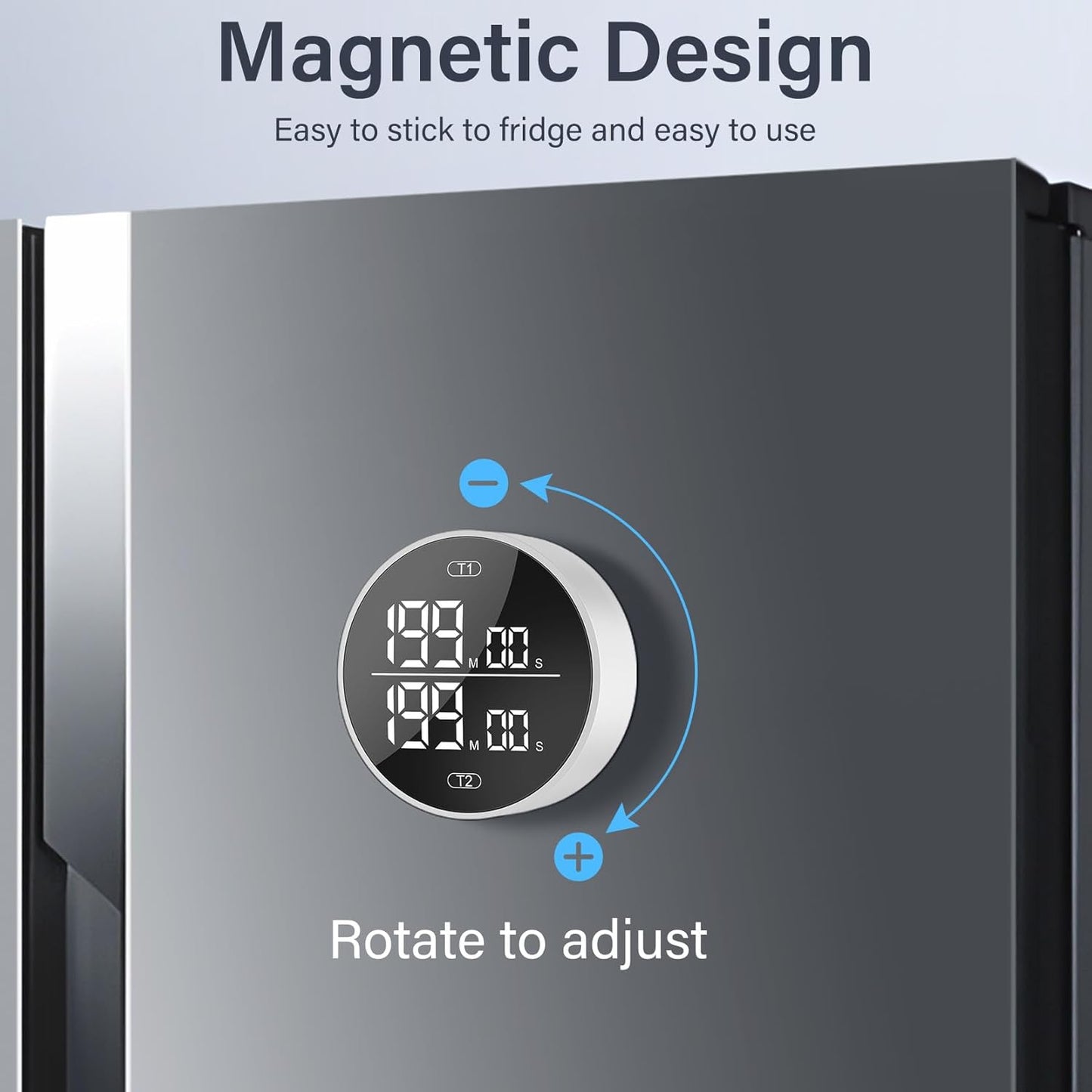 Dual Digital Kitchen Timer for Cooking, 199 Minutes Countdown & Stopwatch, Timer for Fridge, Big Digits, High-Definition Display, Easy Rotary Adjustment, 3 Volumes, 2 Brightness Levels, White