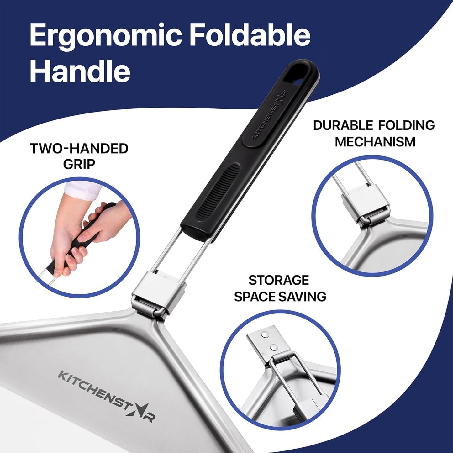 KitchenStar 12-inch Metal Pizza Peel with Folding Handle - Stainless Steel Spatula Paddle for Effortless Pizza Transfer & Easy Storrage - Dishwasher Safe Pizza Oven Accessories