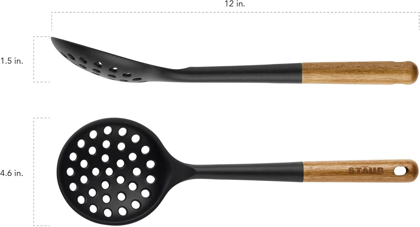 STAUB Skimmer Spoon, Perfect for Straining or Lifting Meat and Veggies from Broth, Durable BPA-Free Matte Black Silicone, Safe for Nonstick Cooking Surfaces