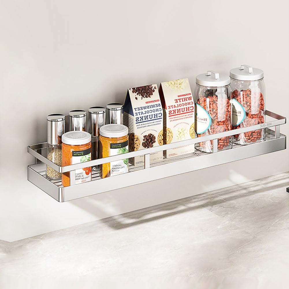2PCS Kitchen Spice Rack, SUS304 Stainless steel Wall Mount Storage Rack, Seasoning Container, 19.7Inch Spice Organizer, Kitchen Seasoning Hanging Rack, Bathroom Shelf for Storing Toiletries