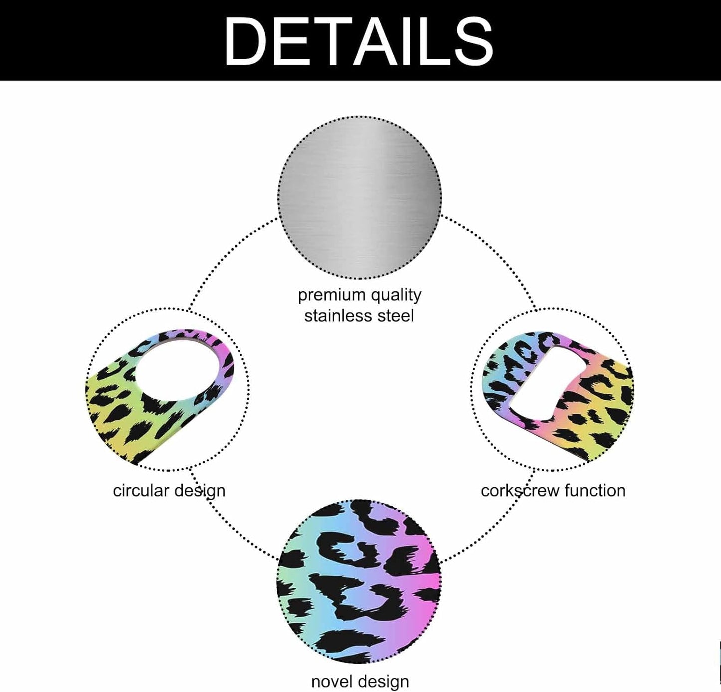 Leopard Print Stainless Steel Bottle Opener Rainbow Colors Leopard Trendy Black Spots Fur Jaguar Wild Animal Flat Beer Bottle Opener Keychain for Home Kitchen Bar Restaurant Party Gift