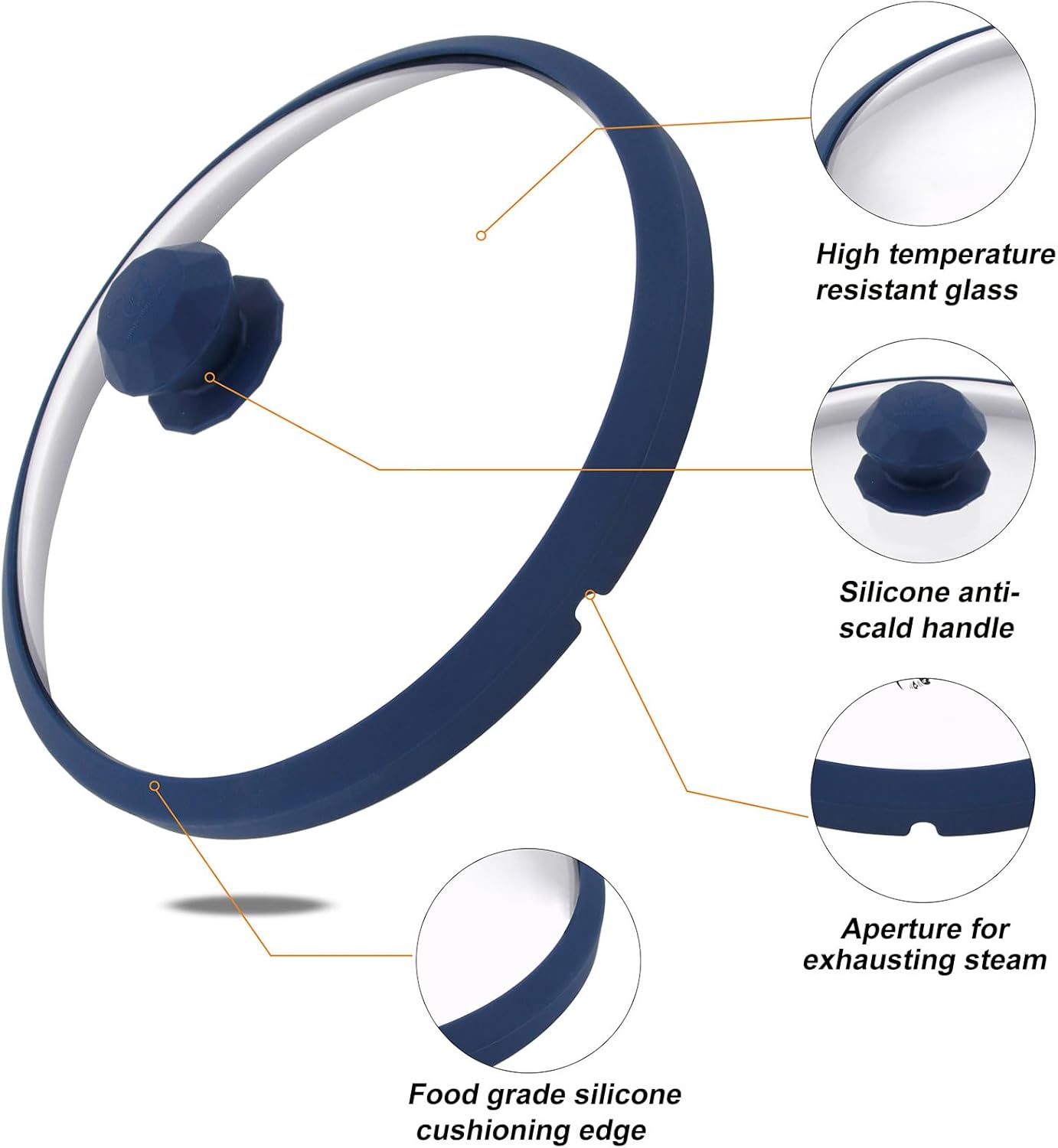 Glass Microwave Cover for Food 10.5 Inch Microwave Splatter Cover With Easy Grip Diamond Shape Handle Microwave Cover Glass Guard Lid Vented Edge Plate Cover for Heating Food (Dark Blue)