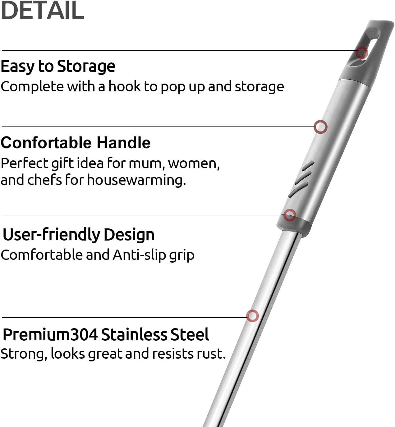 Spaghetti Spoon, Stainless Steel Pasta Fork for Serving and Cooking, 13.4 Inch Pasta Spoon with Teeth for Noodles, Ramen and Tagliolini, Comfortable Grip Design, Silver