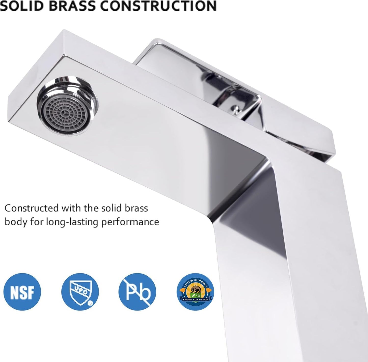 Solid Brass Chrome Bathroom Faucet, Bathroom Sink Faucet for 1 Hole,CEC & cUPC Certified Lead-Free Single Handle Vanity Faucet with Two Flexible Hoses(Hot and Cold) & Pop Up Drain Stopper