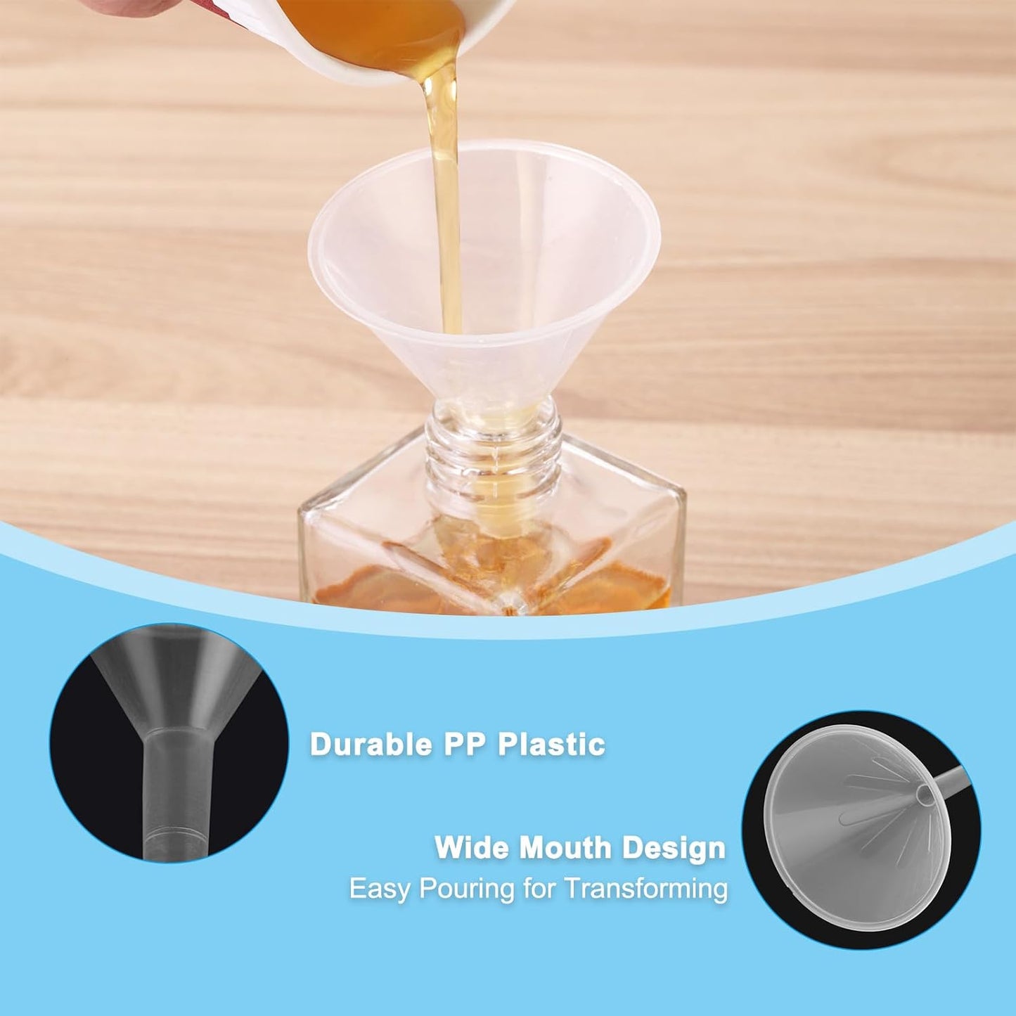 PATIKIL 3.5 Inch Clear Plastic Funnel, 8 Pcs Wide Mouth Multipurpose Transfer Funnel with Long Spout for Filling Water Bottle Liquid Lab Spices Powder Oil