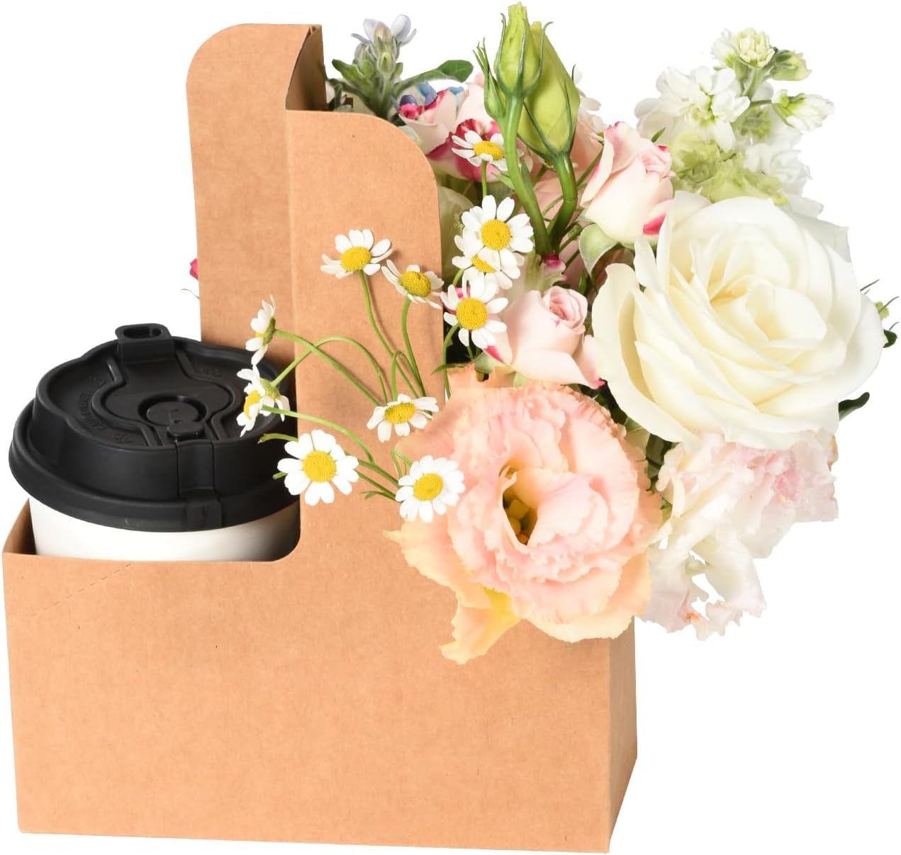 Lamido 100 Pack Disposable Kraft Drink Carrier with Handle, Assemblable Paper Cup Holder for 2 Cups or 4 Cups, Fit 8-32 oz Cups, to-Go Coffee Cup Holder for Food Delivery