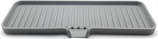 Happitasa Silicone Soap Dish Tray and Sponge Holder with Drain Chute | Bathroom and Kitchen Sink Organizer Caddy (Grey, 12"x4", 7.4 Ounces)