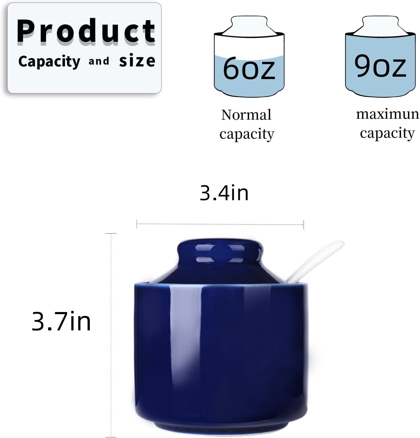 HAOTOP 8 oz Sugar Bowl with Lid and Spoon,Ceramic Sugar Jar Sugar Dispenser Sugar Container Coffee Bar Accessories, Kitchen Countertop Canisters (Navy)