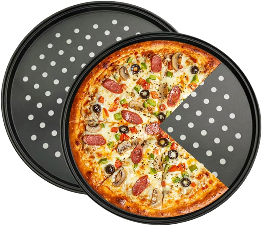 11 Inch Pizza Pan for oven, Round Nonstick Pizza Pans with Holes, Carbon Steel Pizza Baking Tray for Home Kitchen 2 Pack