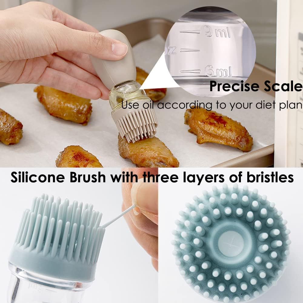 Oil Dispenser with Brush - 2 Pack Glass Olive Oil Dispenser Bottle with Basting Brush for Cooking Frying Baking Kitchen 180ml, T-OB21 Blue