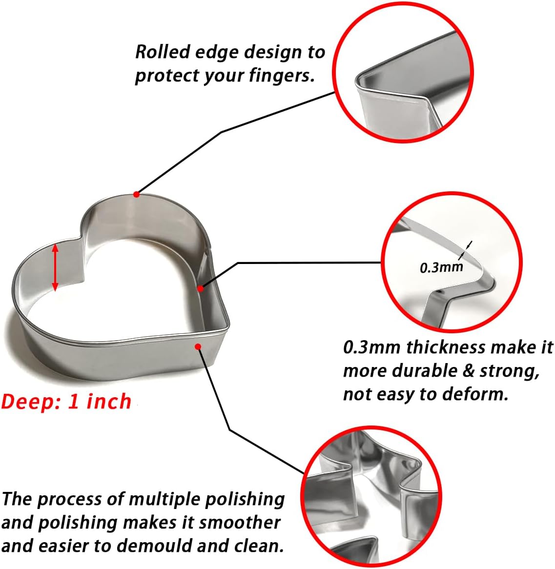 Heart Cookie Cutters Set 6Pcs, Stainless Steel Sturdy Metal Fondant Cookie Cutters Biscuit Mold Kitchen Accessories Tool, Valentine's Day Holiday Birthday Family Party