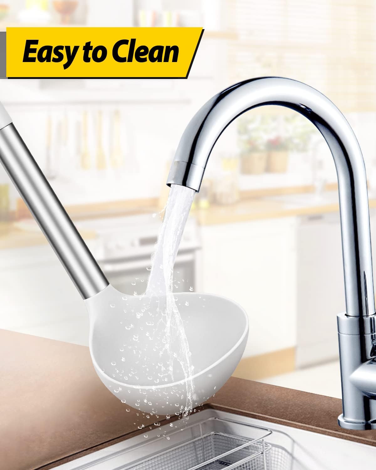 Pack of 2 Ladle Spoon,Silicone Large Spoon for Soup,Non Stick Kitchen Utensils with High Heat Resistant,BPA Free Perfect Kitchen Tools for Cooking, Stirring,Serving Soups (BLACK-WHITE)