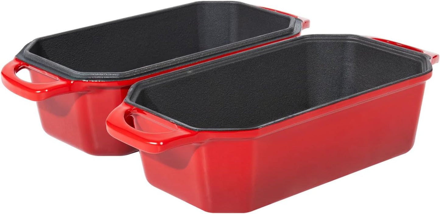 Bread Pan Cast Iron Loaf Pan with Lid Bread Loaf Pan 9x5 Inch Loaf Pan Enameled Cast Iron Sourdough Loaf Pan, Red
