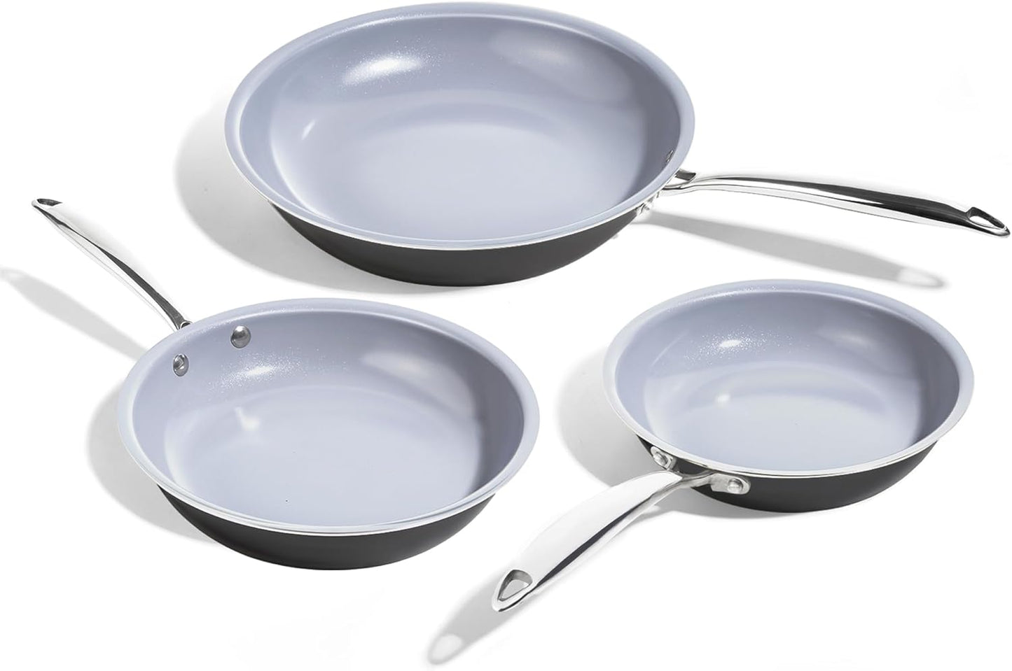 KITEXPERT Non Stick Frying Pans Set, Titanium Ceramic Pan Skillet Set Non Toxic, 8" 9.5" 11" Nonstick Frying Pan, Stainless Steel Handle, Dishwasher & Oven Safe, PFAS & PTFE & PFOA Free, Grey