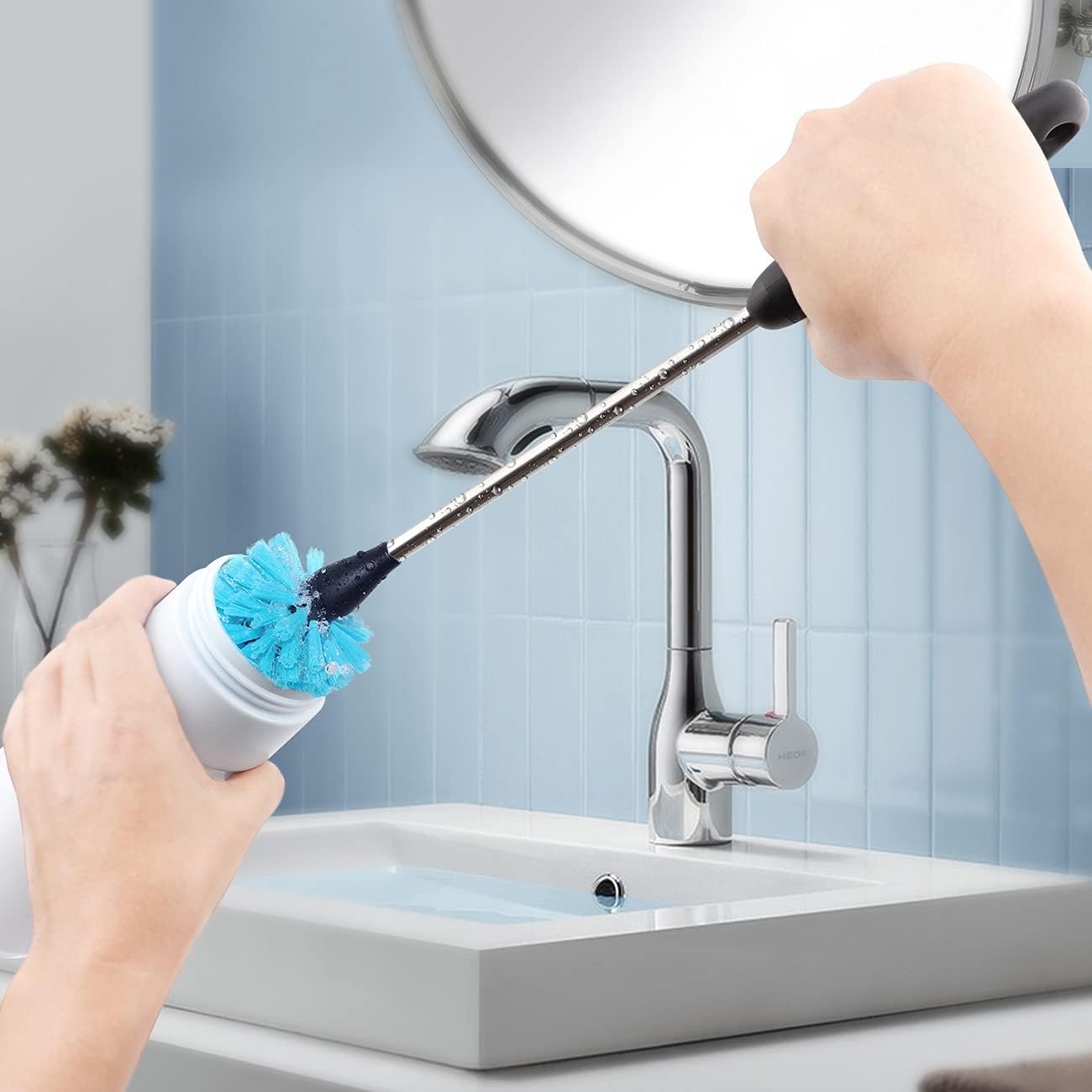 Stainless Steel Long Handle Water Bottle Brush, Flexible Scrubbing Brush for Cleaning Water Bottles, Baby Water Bottles, Glassware, Food Jars, Sports Jugs, Sobriety Jugs, 2 Pack, 15 in.