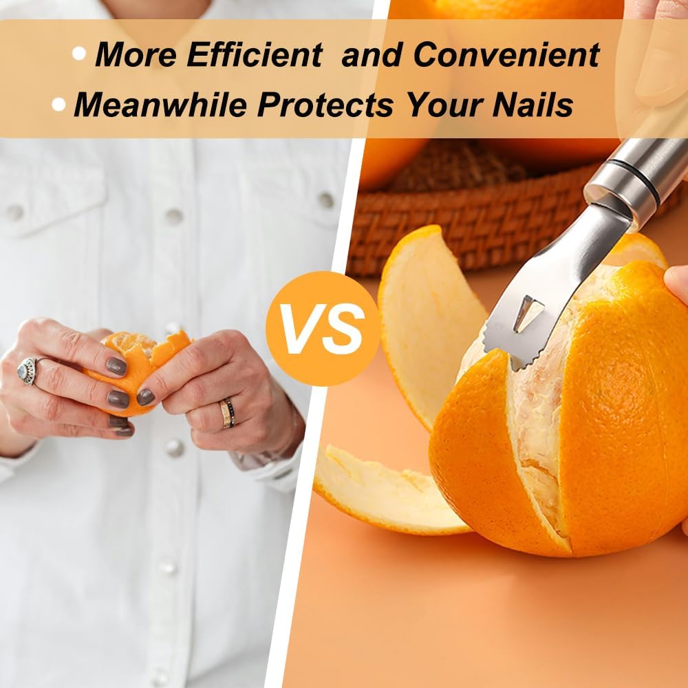 Orange Peelers Orange Peeler Tool Citrus Peeler Stainless Steel Slicer Cutter Peeler Remover Humanized Design Handle Serrated Curved Spade Blade Triangular-shaped Slip Blade Fruit Tools Kitchen Gadget