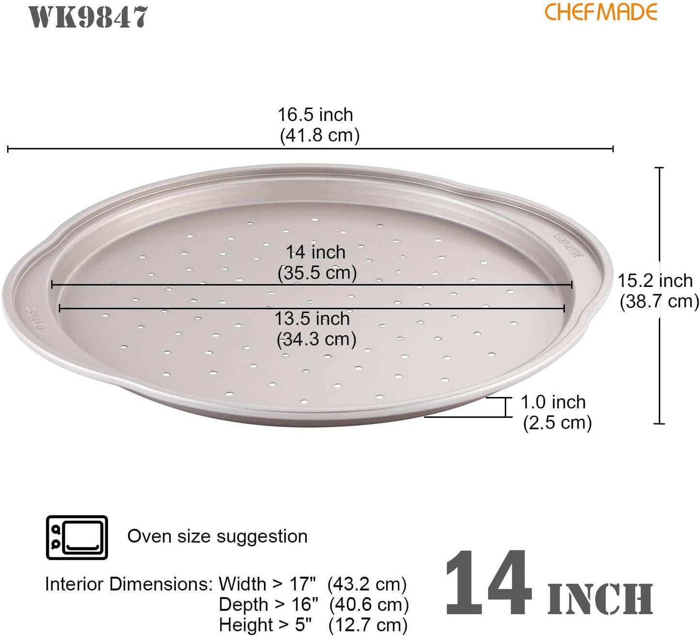 CHEFMADE Pizza pan, 14 Inch with Holes Non-Stick Pizza Crisper Pan Bakeware for Oven Baking (Champagne Gold)