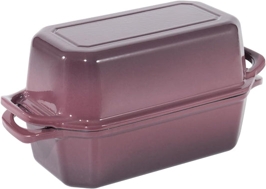 Bread Pan Cast Iron Loaf Pan with Lid Bread Loaf Pan 9x5 Inch Loaf Pan Enameled Cast Iron Sourdough Loaf Pan, Magenta