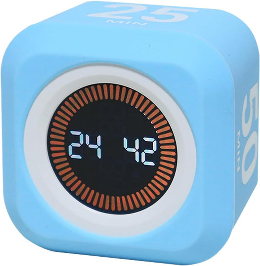 FCXJTU Rotating Pomodoro Cube Visual Timer 5, 25, 10 50 Minutes Preset, Rechargeable Desk Productivity Flip Timer w/Silicone Cover Custom Countdown, Silent Mode for ADHD, Study, Work, School(Blue)