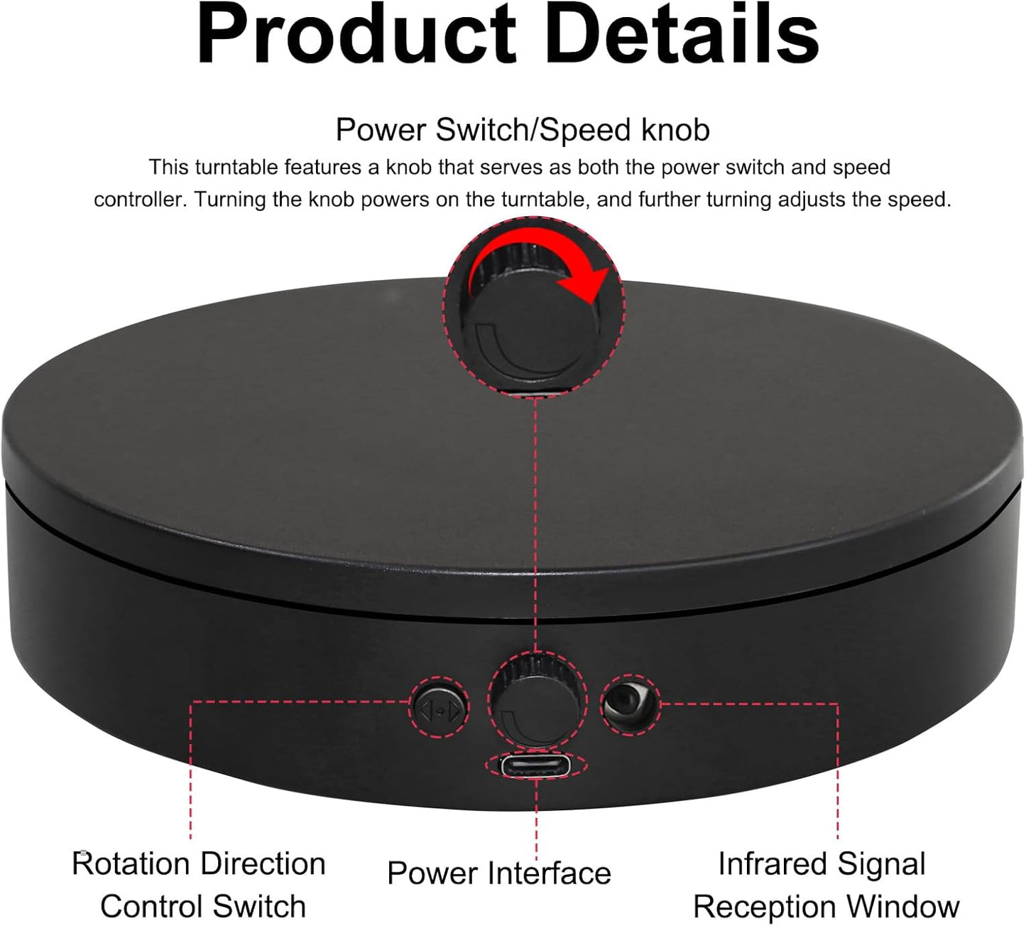 Motorized Rotating Display Stand with Remote, 5.91in 360 Electric Turntable for Display,Photography,3D Scanner Models, Motorized Lazy Susan and Photography Turntable Control Angle/Speed,Step/Swing/Continuous Rotation