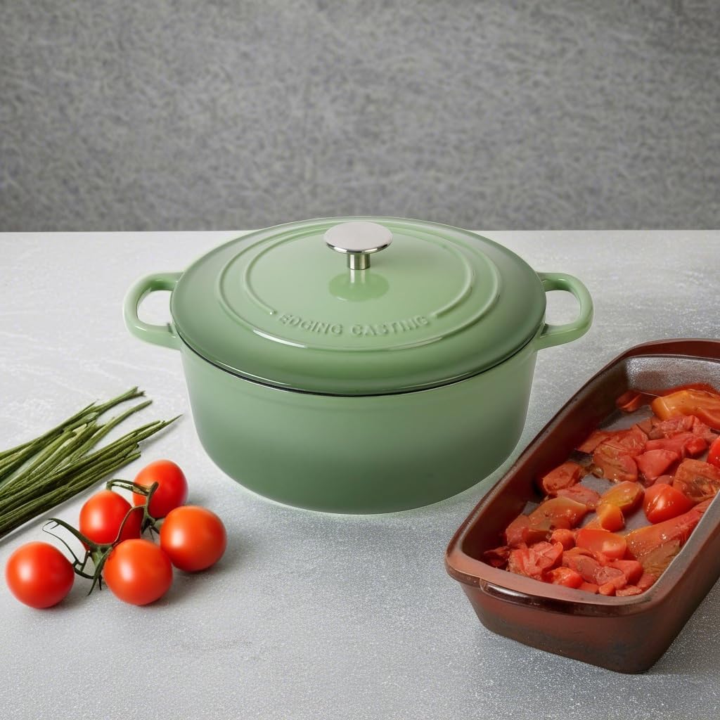 Enameled Dutch Ovens Cast Iron Dutch Oven Pot with Lid for Bread Baking, Cook, Dual Handle, 7 Quart, Pistachio Green