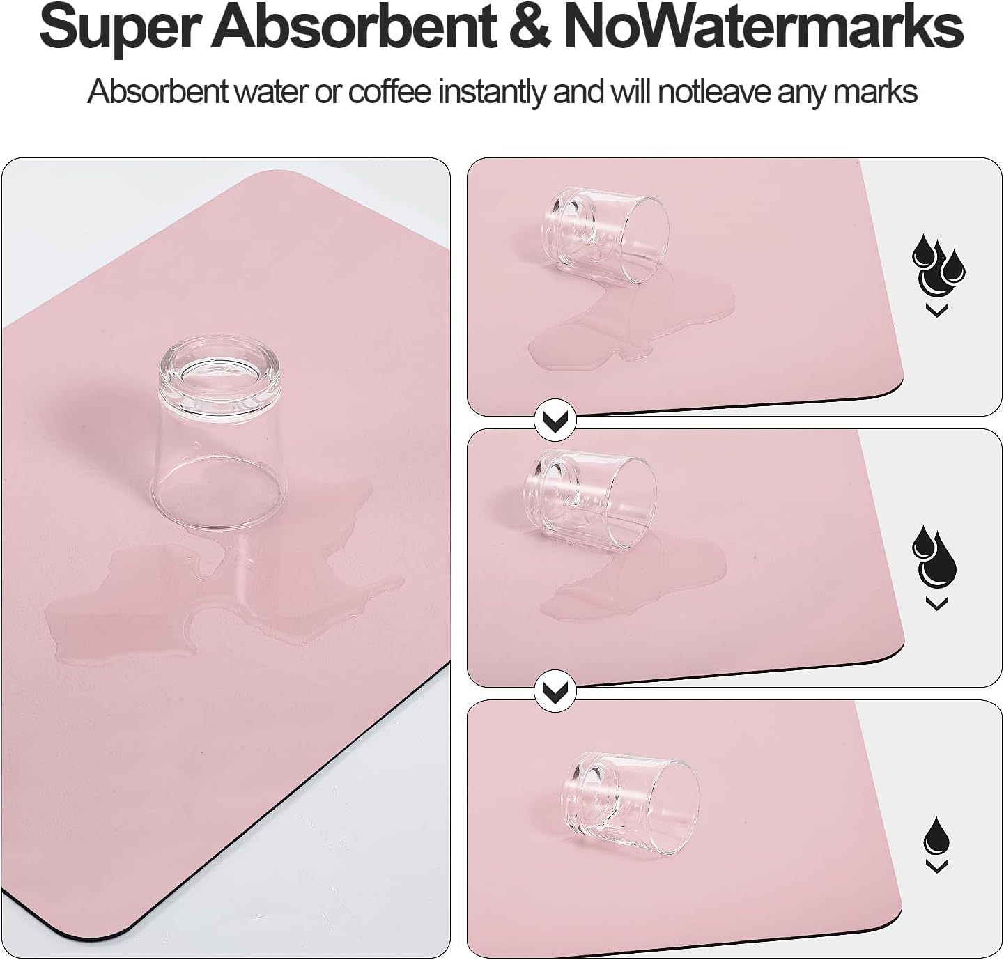 Dish Drying Mat for Kitchen Counter | Coffee Bar Mat for Countertops | Heat Resistant Drainer Mat with Non-slip Rubber Backed | Hide Stain Kitchen Absorbent Draining Mat | Pink 18"x28"