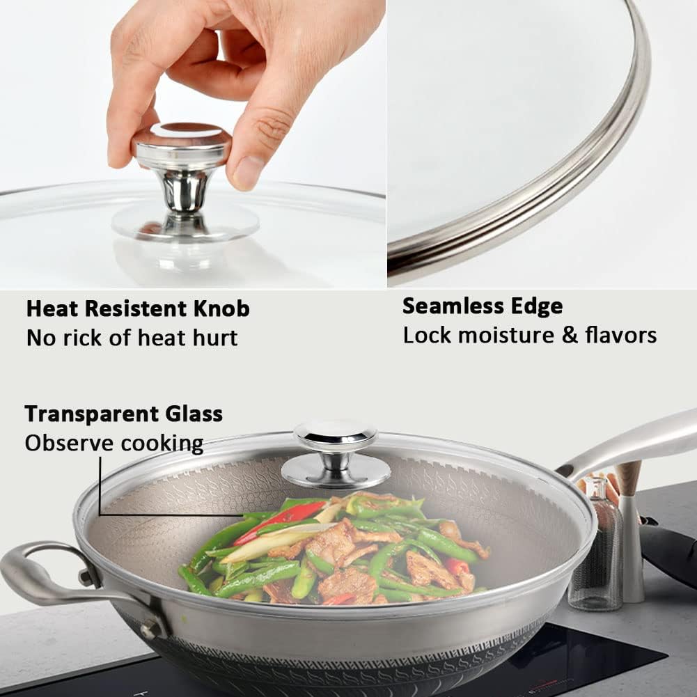 12" Glass Lid for Frying Pan, Tempered Replacement Cover Compatible with All 12 inches Cookware for Skillets, Round Cast Iron, Cast Aluminium, Stainless Steel Pans &Pots