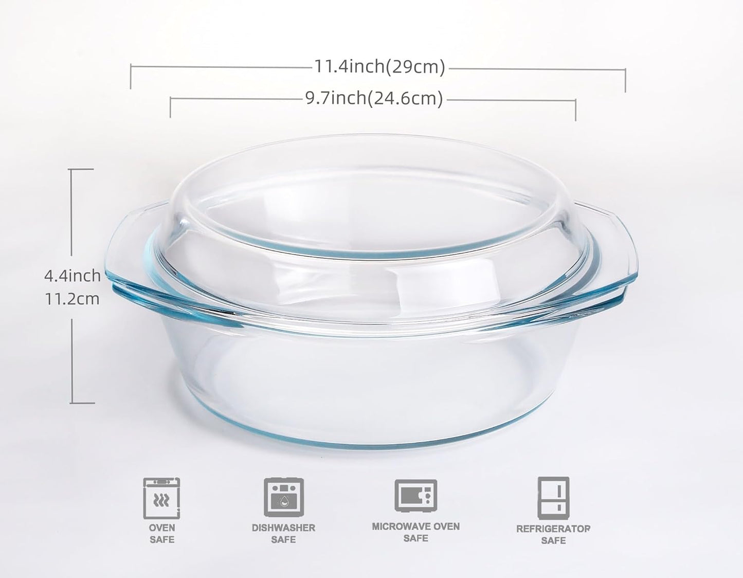 Round Tempered Glass Casserole Dish with Lid, Glass Casserole Baking Dish for Oven, Freezer and Dishwasher Safe - 2.5QT