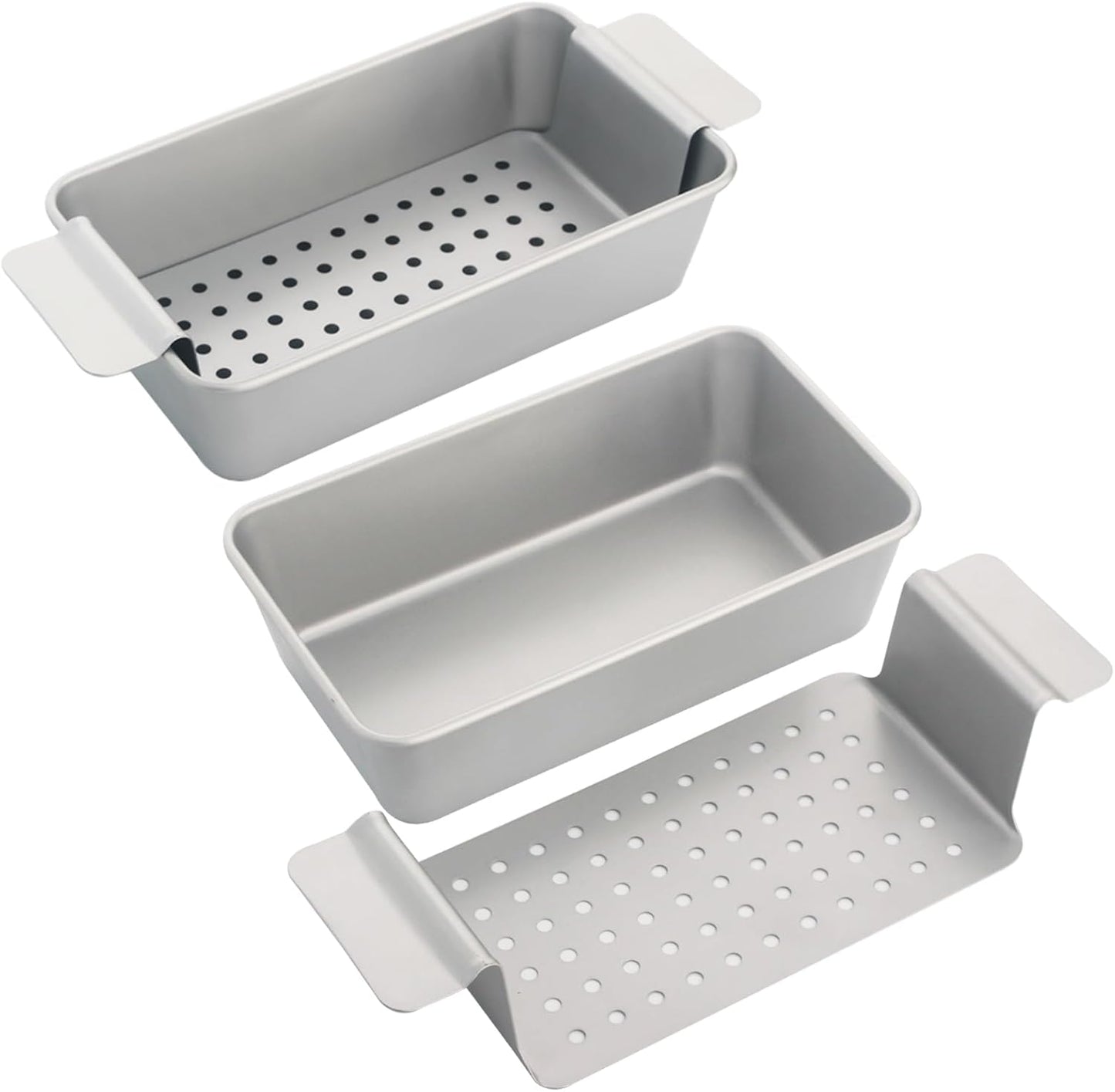 Meat Loaf Pan with Drip Tray, Meatloaf Pan 2LB, 2-Set Meatloaf Pan with Drain Tray Nonstick, Large Rectangular Pans for Baking Bread, Meat and Draining Grease Off, Oven Safe, Silver