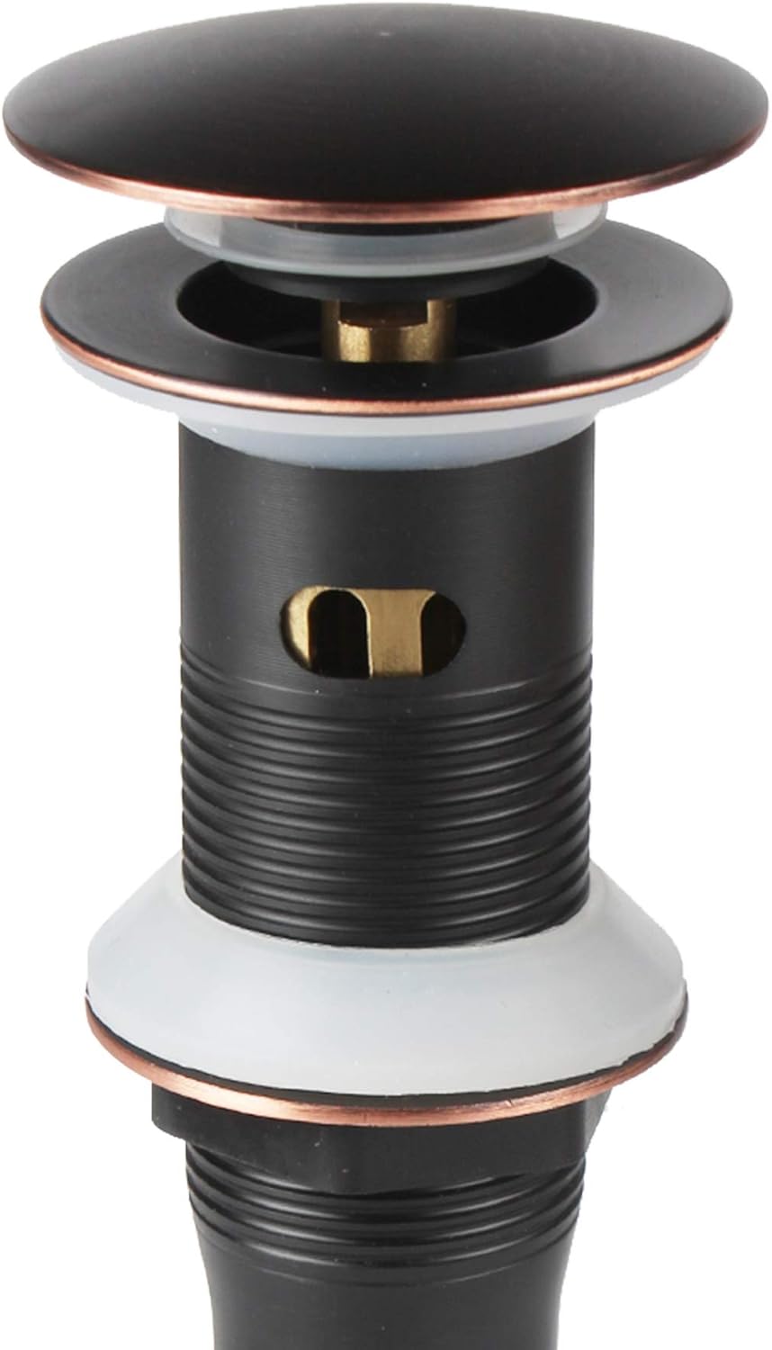 Oil Rubbed Bronze Pop Up Sink Drain, Vanity Bathroom Vessel Lavatory Faucet Detachable Basket Drain Stopper, ORB with Overflow