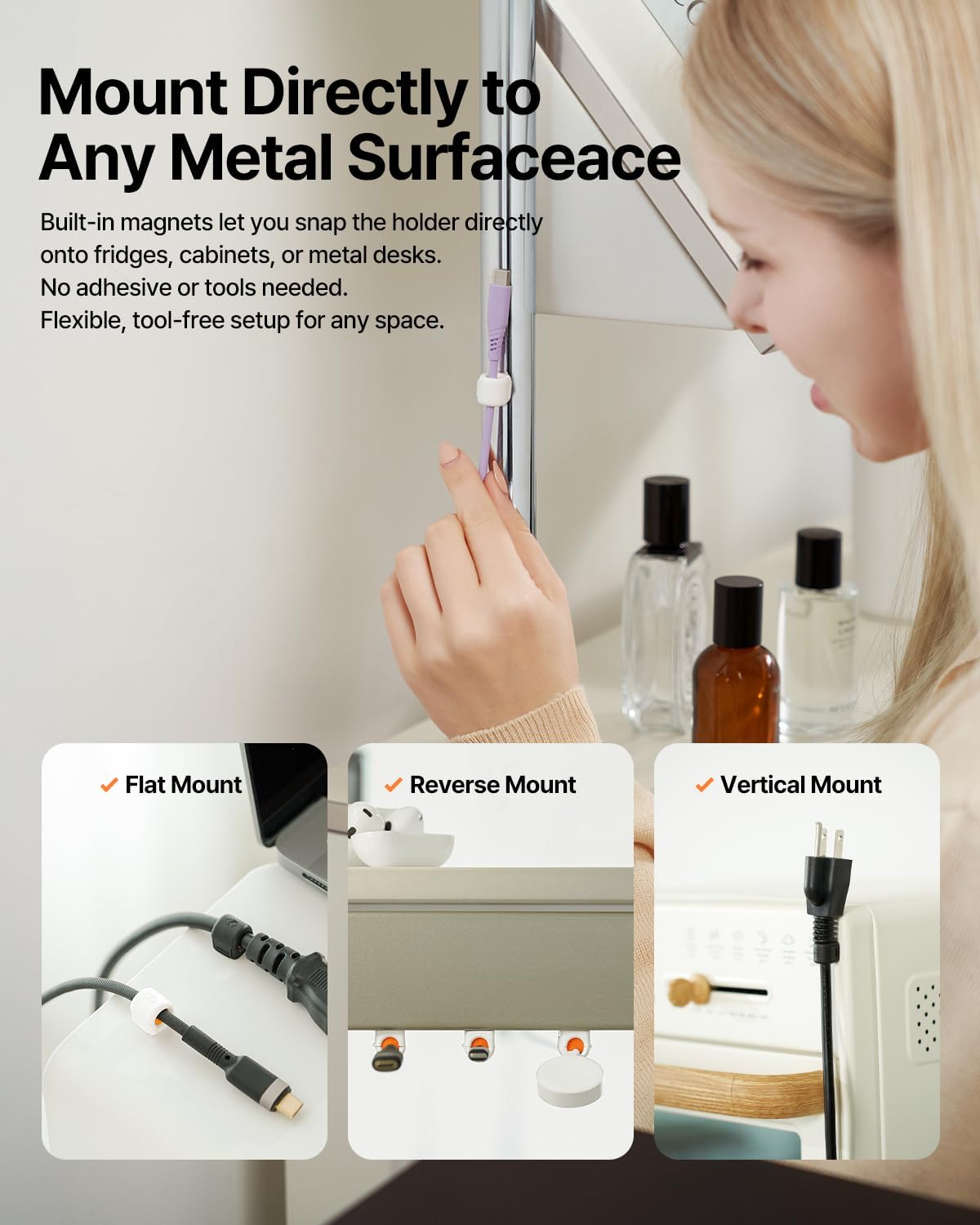 6 Pack Sinjimoru Magnetic Cable Clips, Compact Size Cord Organizer & Cable Management for Desk, Nightstand & Car, Fits up to 7.5mm Cables, Black