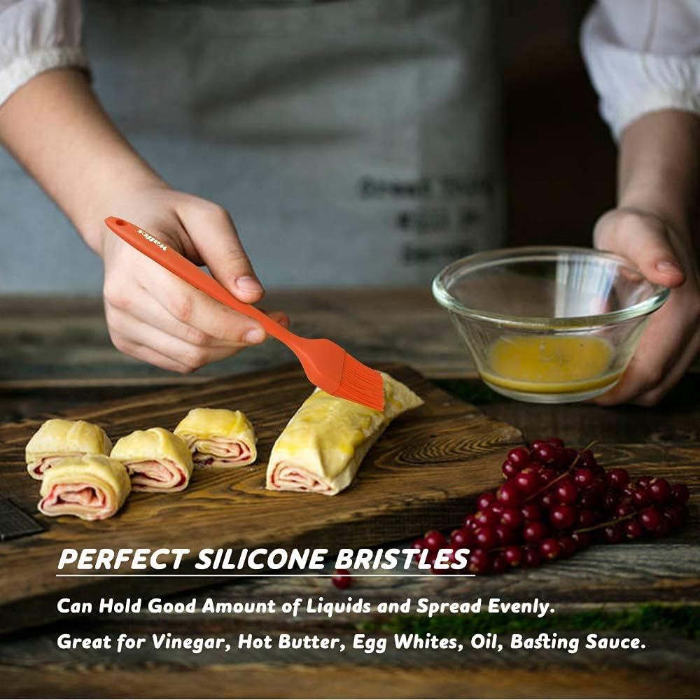 Walfos Silicone Basting Pastry Brush, Heat Resistant Pastry Brush Set, Strong Steel Core and One-Pieces Design, Perfect for BBQ Grill Kitchen Cooking, BPA Free and Dishwasher safe, 2 Pcs (orange)