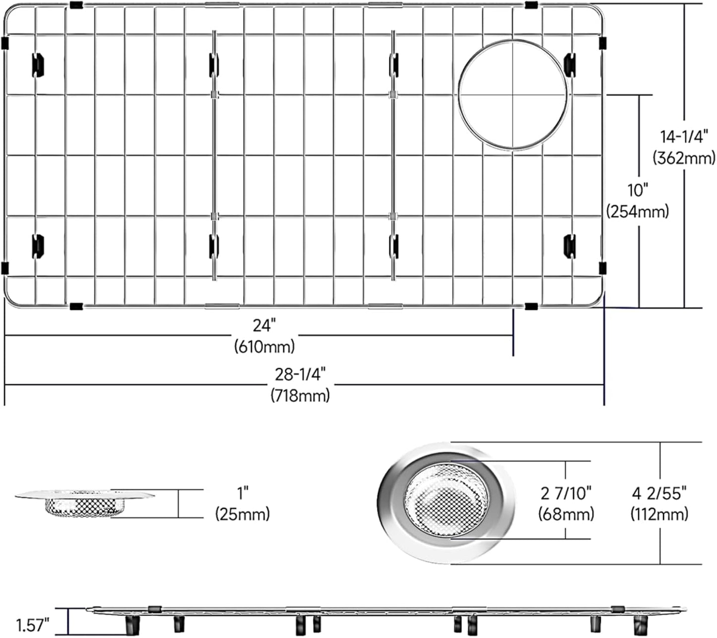 Sink Protectors for Kitchen Sink, Sink Rack for Bottom of Sink, Metal Sink Rack, Kitchen Sink Gird, Bottom Basin Rack, Stainless Steel, 28 1/4" * 14 1/4"