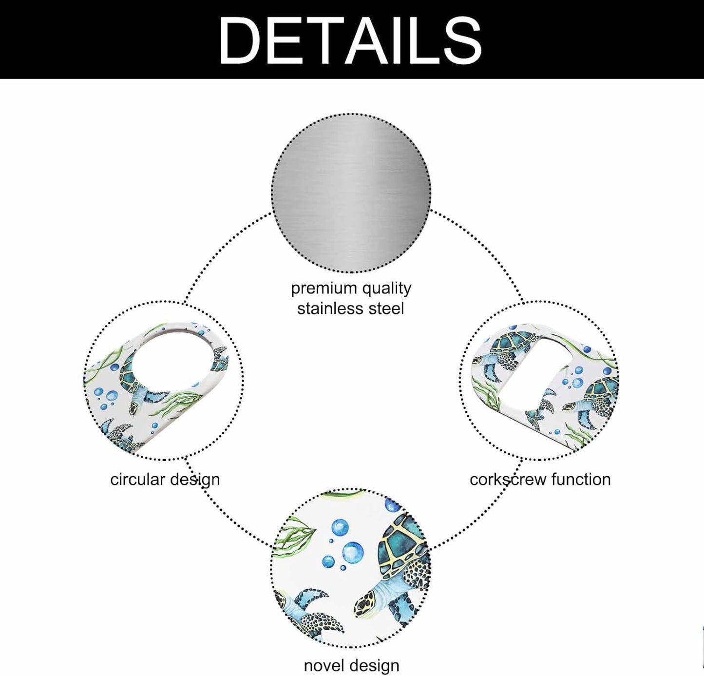 Watercolor Turtles Stainless Steel Bottle Opener Swimming Green Seaweed Blisters Freedom Leisure Ocean Animals Flat Beer Bottle Opener Keychain for Home Kitchen Bar Restaurant Party Gift