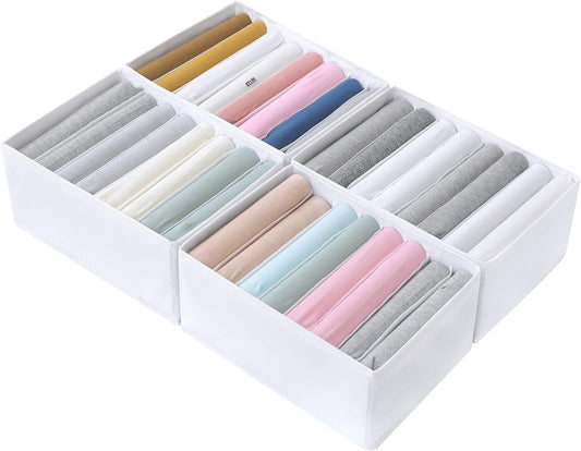 Qozary 4 Pack Drawer Organizers for Clothing, 8 Grids Foldable Closet Organizers and Storage Bins for Bedroom, Dresser Organizer Boxes for Thin T-shirts, Tank Tops (White, Upgrade Height)