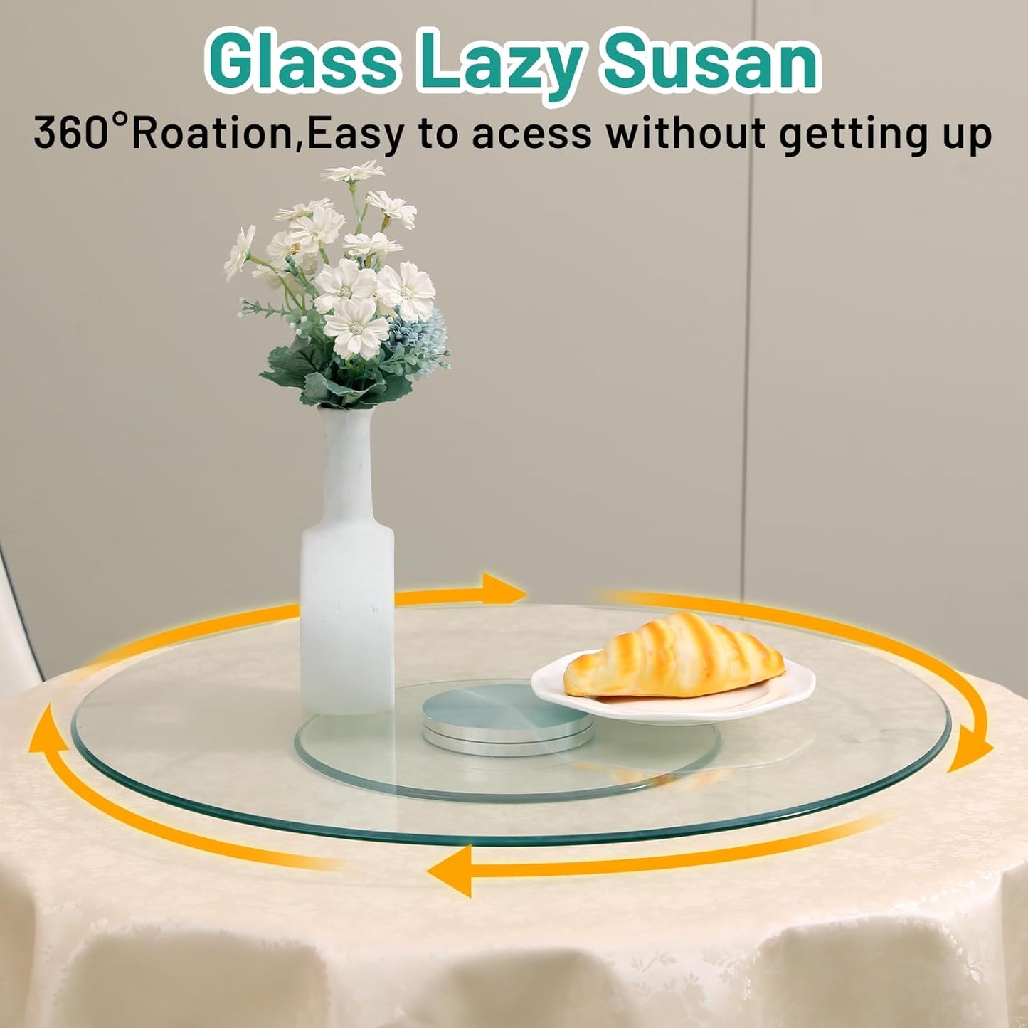 36-Inch Lazy Susan Turntable for Dining Table, Tempered Glass, 360° Rotation, Anti-Tip Design, Perfect for Parties, Weddings, and Family Dinners (36 inch)