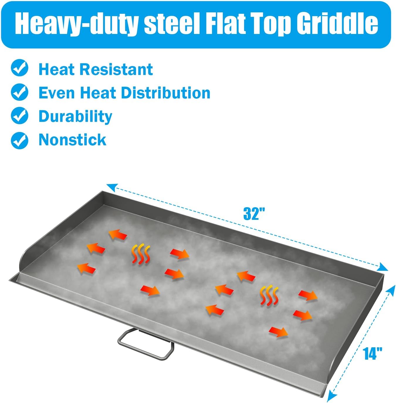 Professional 14x32 in Flat Top Steel Griddle for Camp Chef EX60LW EX60P,Fry Griddle Accessories for Camp Chef 2 Burner Propane Stove Grill,1 Carry Bag