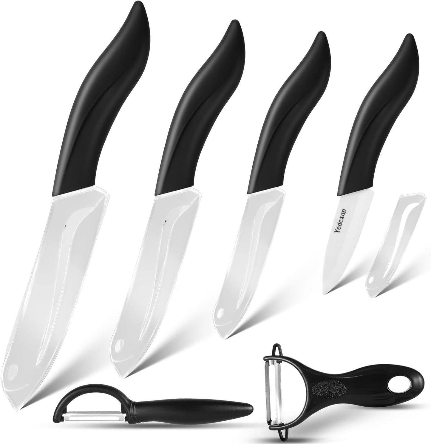 4Pcs Ceramic Kitchen Knives with Covers,2Pcs Metal Peeler,Sharp and Lightweight Blades,Not Rust,Non-Stick,Comfortable Ergonomic Handle,for Cutting Vegetables,Fruits and Boneless Meat.